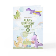 Watercolor Dinosaur Birthday Invites Greeting Card