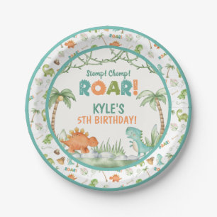 Watercolor Dinosaur Birthday Paper Plate