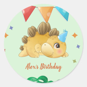 Watercolor Dinosaur Boy Birthday Party Classic Round Sticker