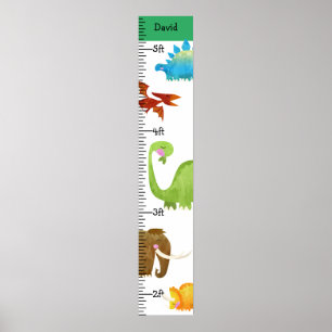 Watercolor Dinosaur Boy Growth Chart Personalised