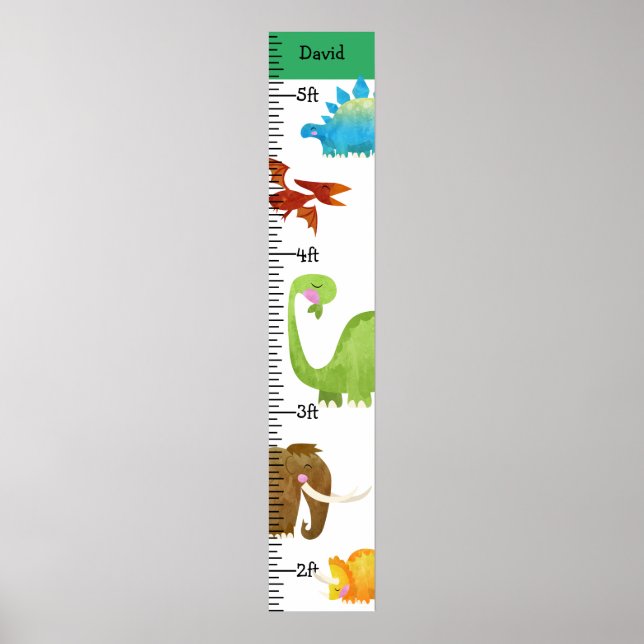 Watercolor Dinosaur Boy Growth Chart Personalised (Front)