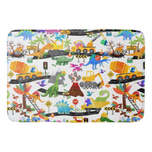 Watercolor Dinosaur Construction Kids Cute Bath Mat
