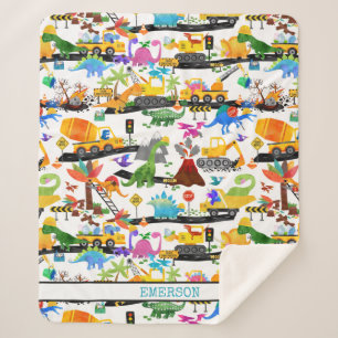 Watercolor Dinosaur Construction Kids Cute Sherpa Blanket