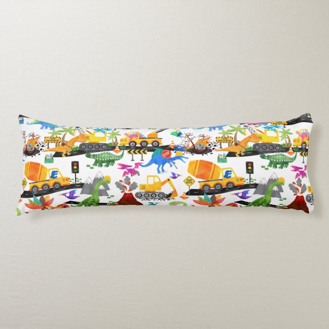 Watercolor Dinosaur Construction Kids Personalised Body Cushion (Front)