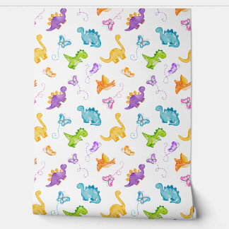 Watercolor Dinosaur Dino Butterfly Baby Girl Wallpaper