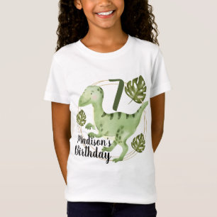 Watercolor Dinosaur Faux Glitter Birthday Party T-Shirt
