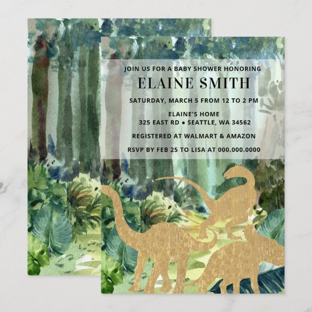 Watercolor Dinosaur Gender Neutral Baby Shower Invitation (Front/Back)