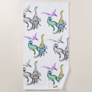 Watercolor Dinosaur Kids Beach Towel