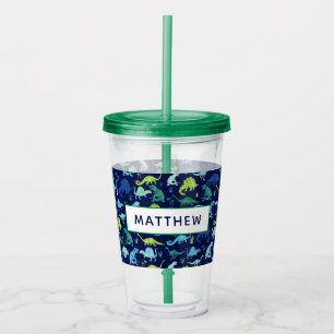 Watercolor Dinosaur Kids Personalised Dino Pattern Acrylic Tumbler