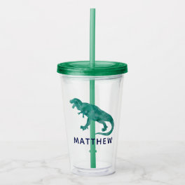 Watercolor Dinosaur Kids Personalised Green Dino Acrylic Tumbler