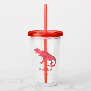 Watercolor Dinosaur Kids Personalised Red Dino Acrylic Tumbler