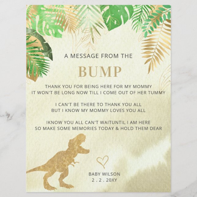 Watercolor Dinosaur Message from the Bump Sign (Front)
