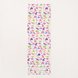 Watercolor Dinosaur Pattern Personalised Kids Pink Yoga Mat