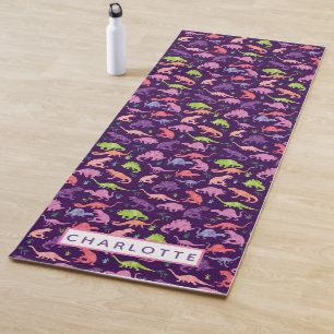 Watercolor Dinosaur Personalised Kids Purple Girls Yoga Mat