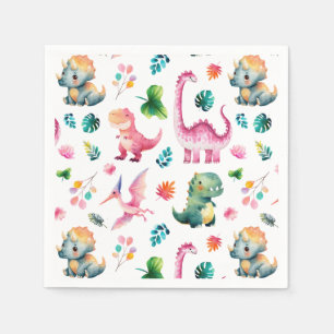 Watercolor Dinosaur Prehistoric Dino Pattern Cute  Napkin