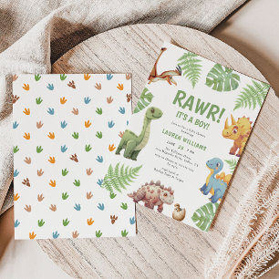 Watercolor Dinosaur Rawr Its A Boy Baby Shower Invitation