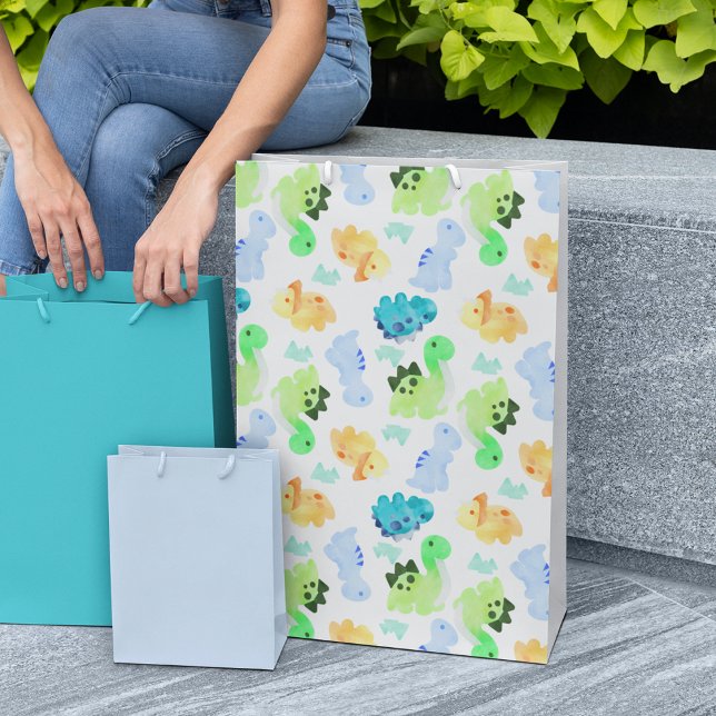 Watercolor Dinosaur Seamless Pattern Medium Gift Bag (Creator Uploaded)