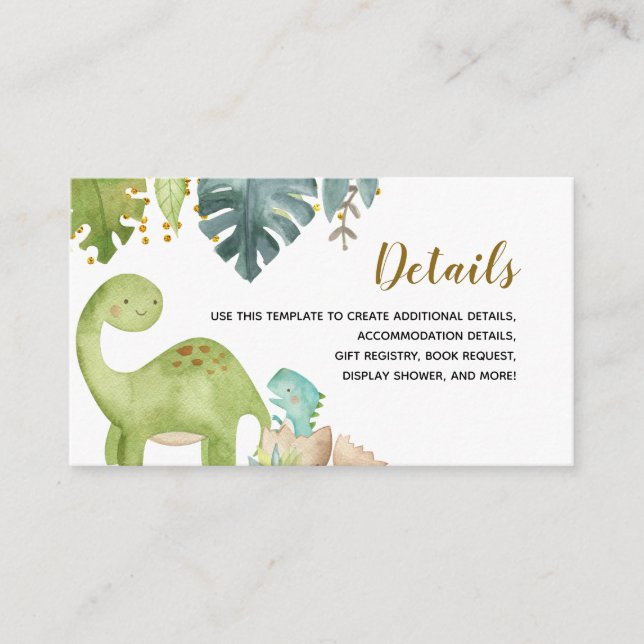 Watercolor Dinosaur T-Rex Details Baby Shower Card (Front)