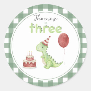 Watercolor Dinosaur Three Birthday Classic Round Sticker