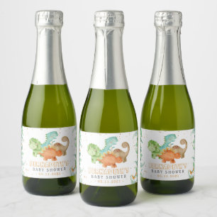 Watercolor Dinosaurs Baby Shower Sparkling Wine La Label