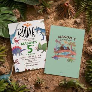 Watercolor Dinosaurs Birthday Invitation