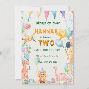 Watercolor Dinosaurs Birthday Invitation