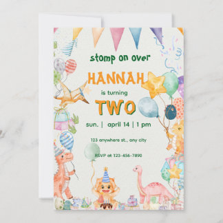 Watercolor Dinosaurs Birthday Invitation
