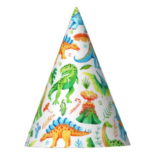 Watercolor Dinosaurs Birthday Party Party Hat