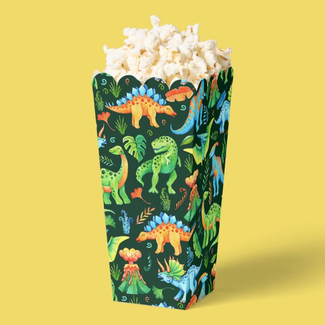 Watercolor Dinosaurs Boy's Birthday Jurassic Green Favour Box (Cute Dinosaurs Boy's Birthday Favor Boxes)