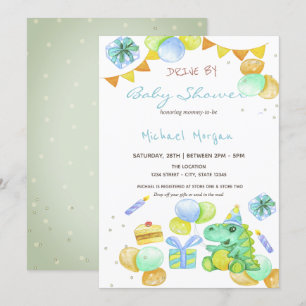Watercolor Dinosaurs Drive By Baby Shower Invitation