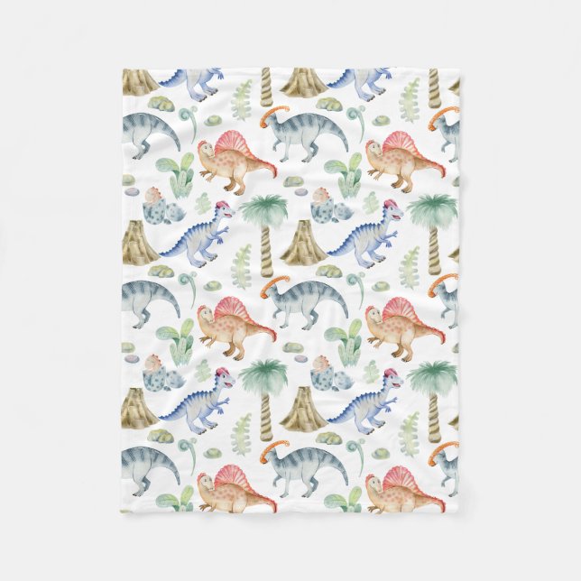Watercolor dinosaurs for kids fleece blanket (Front)