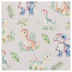 Watercolor Dinosaurs on Grayish Pink Fabric