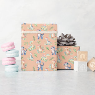 Watercolor Dinosaurs on Light Orange Wrapping Paper