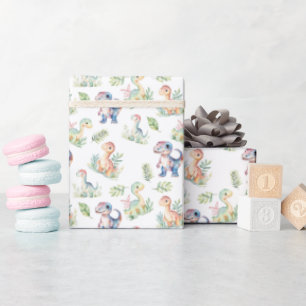 Watercolor Dinosaurs on White Wrapping Paper
