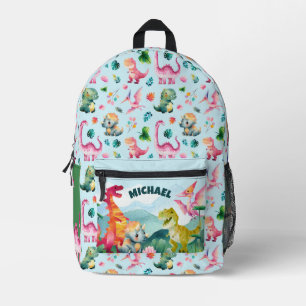 Watercolor Dinosaurs Prehistoric Pattern with Name Printed Backpack