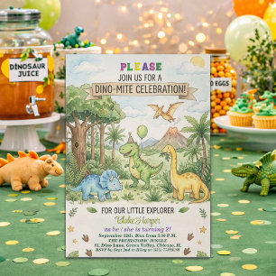 Watercolor Dinosaurs Volcano 2nd Birthday Party Invitation