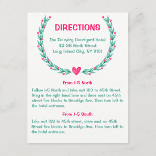 Watercolor Directions Wedding Pink Green Floral Enclosure Card