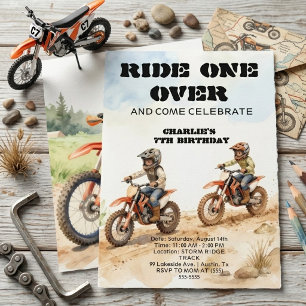 Watercolor Dirt Bike Boys Birthday Invitation