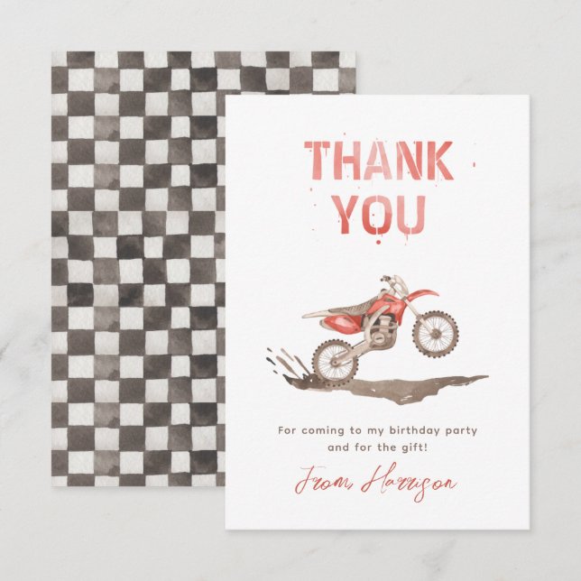 Watercolor Dirt Bike Party Thank You Cards (Front/Back)