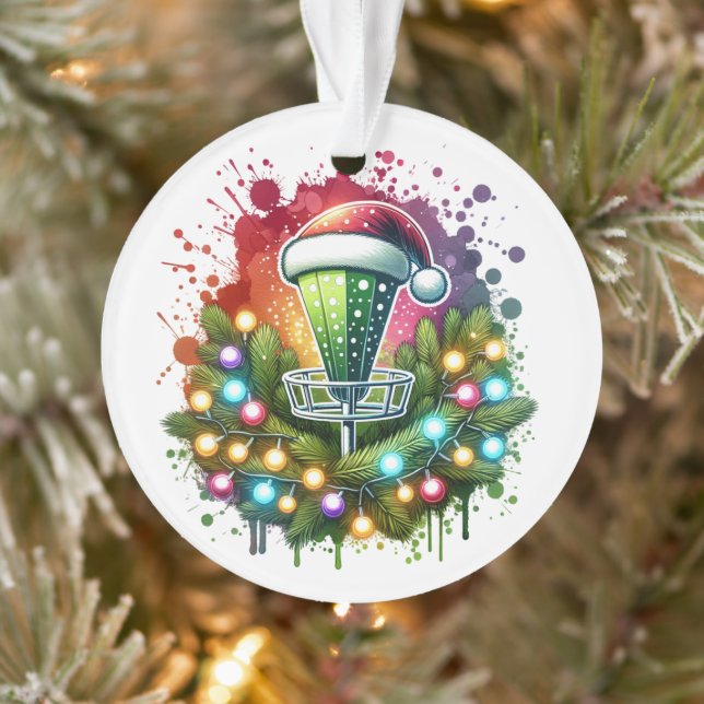 Watercolor Disc Golf Themed Christmas Personalised Ornament (Tree)