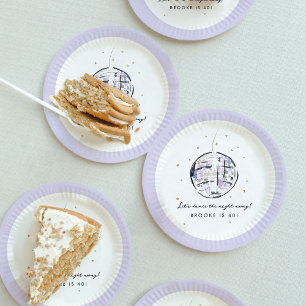 Watercolor Disco Ball Birthday Party Paper Plate