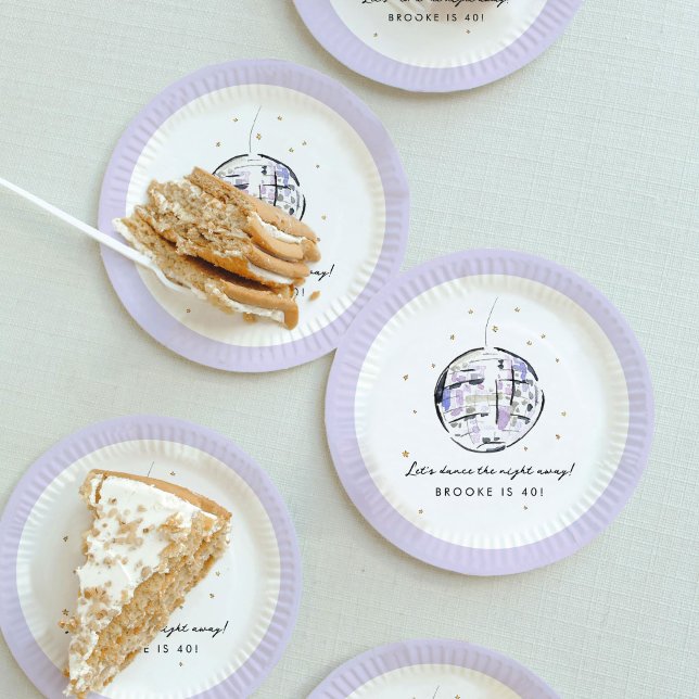 Watercolor Disco Ball Birthday Party Paper Plate (Fabulous watercolor painted disco ball personalized paper party plates.)