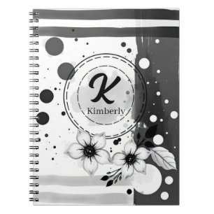 Watercolor Distressed Black and White Flowers Art Notebook
