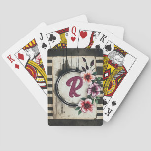 Watercolor Distressed Flowers Chic Messy Monogram Playing Cards