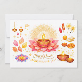 Watercolor Diya & Lotus card