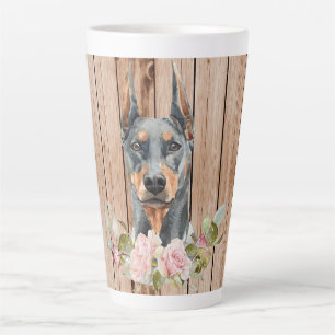 Watercolor Doberman & Flowers Latte Mug