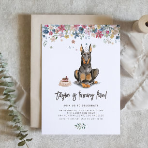 Watercolor Doberman Pinscher Dog Birthday Invitation