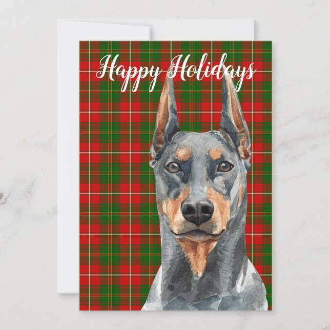 Watercolor Doberman Pinscher Dog Custom Holiday Card (Front)