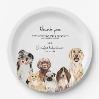 Watercolor Dog baby shower Party Paper Plate
