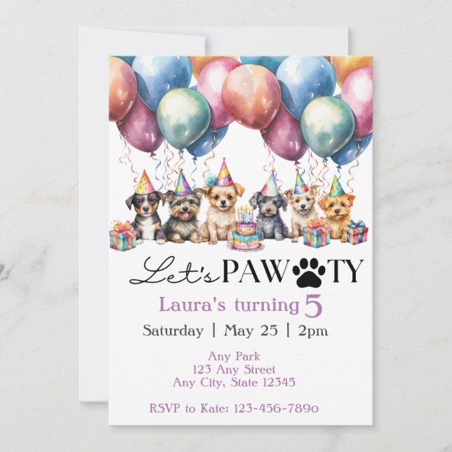 Watercolor Dog Birthday Pawty Invitation (Front)